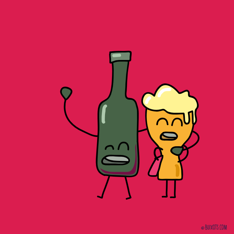 Wine & Beer love couple vector drawing